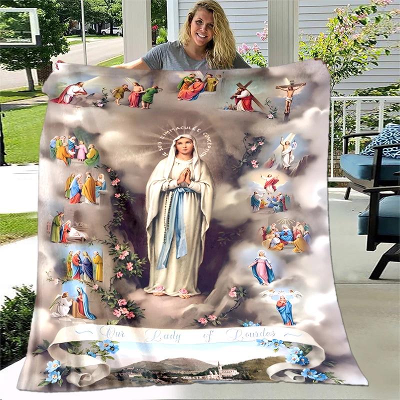 Jesus Virgin Mary Soft Throw Blanket Bedding Flannel Living Room/Bedroom Warm Blanket Virgin Mary Blanket Cross Blanket Home