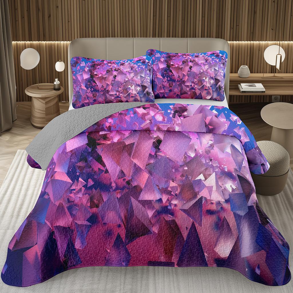 Geometric Quilted Bedspread Full King 3D Stereoscopic Square Bedding Set Modern Fashion Geometry Coverlet Set for Girls Teens