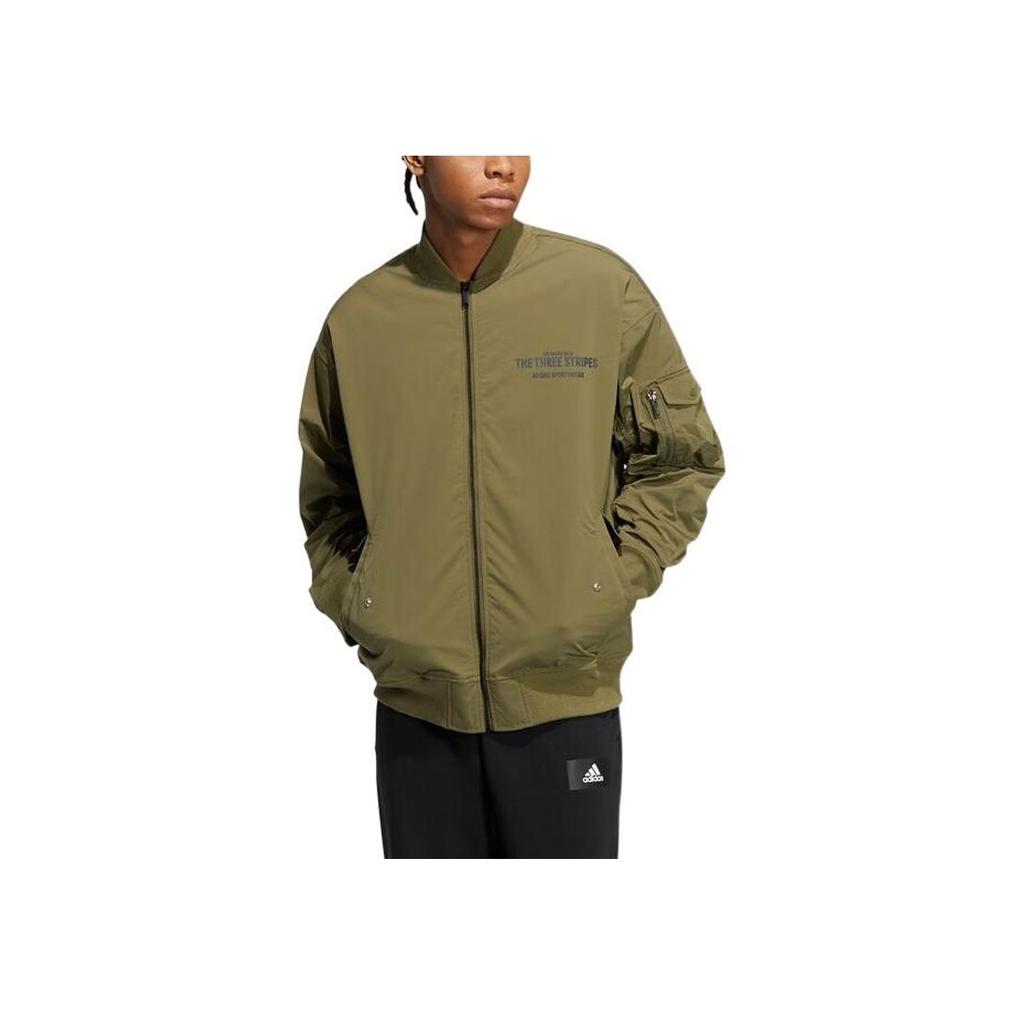 adidas Solid Color Print Letter Zip Jacket Men Outerwear Green IB2761