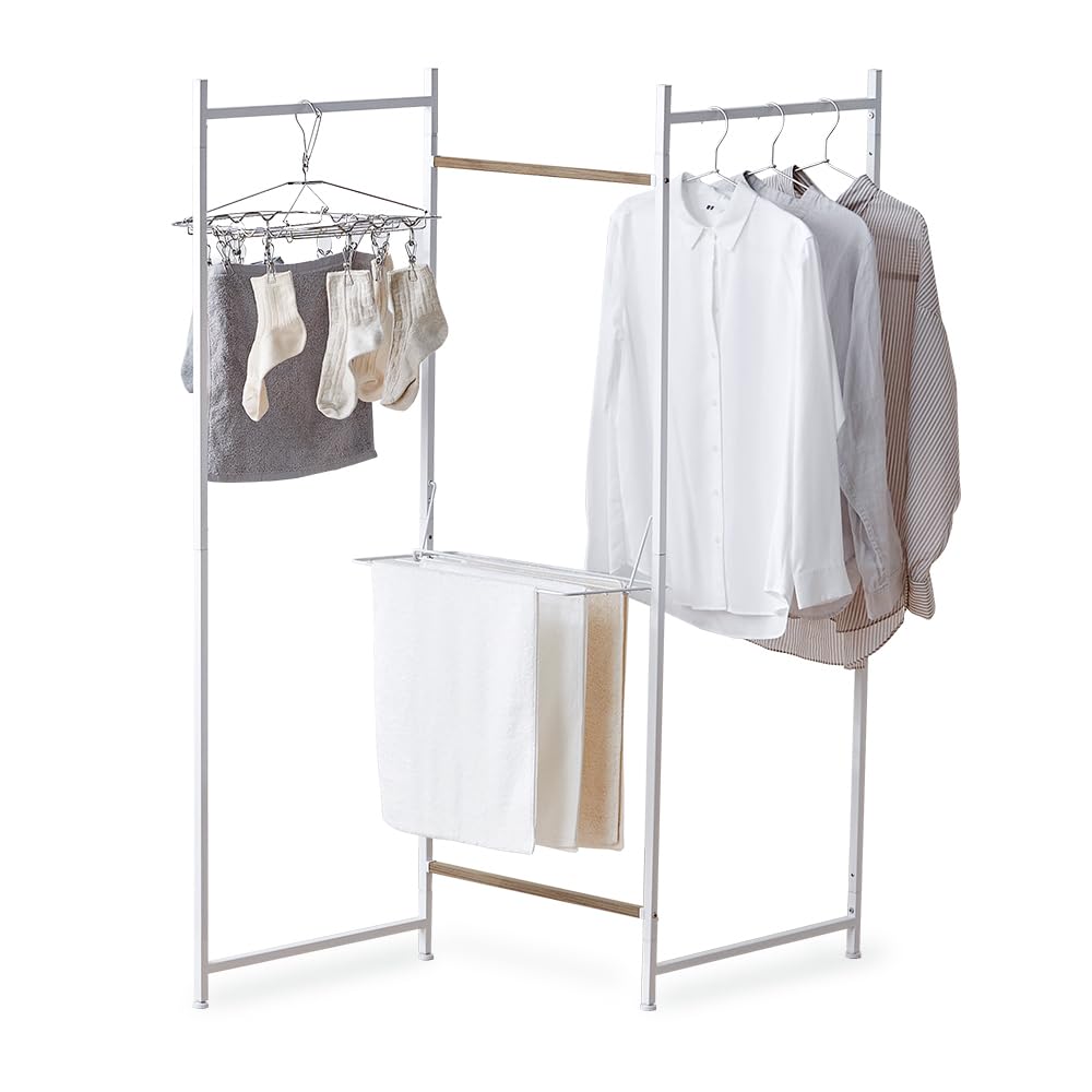 

Iris Ohyama Folding Clothes Drying Rack, 3-Row, White, 150cm Wide x 24cm Deep, Simple Design, Transformable Folding Screen Style, Compact and