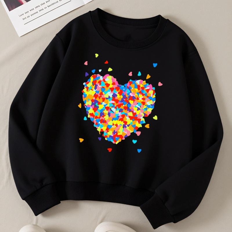 Kids Crewneck Long Sleeve Sweatshirt,Colorful Heart Confetti Print 110