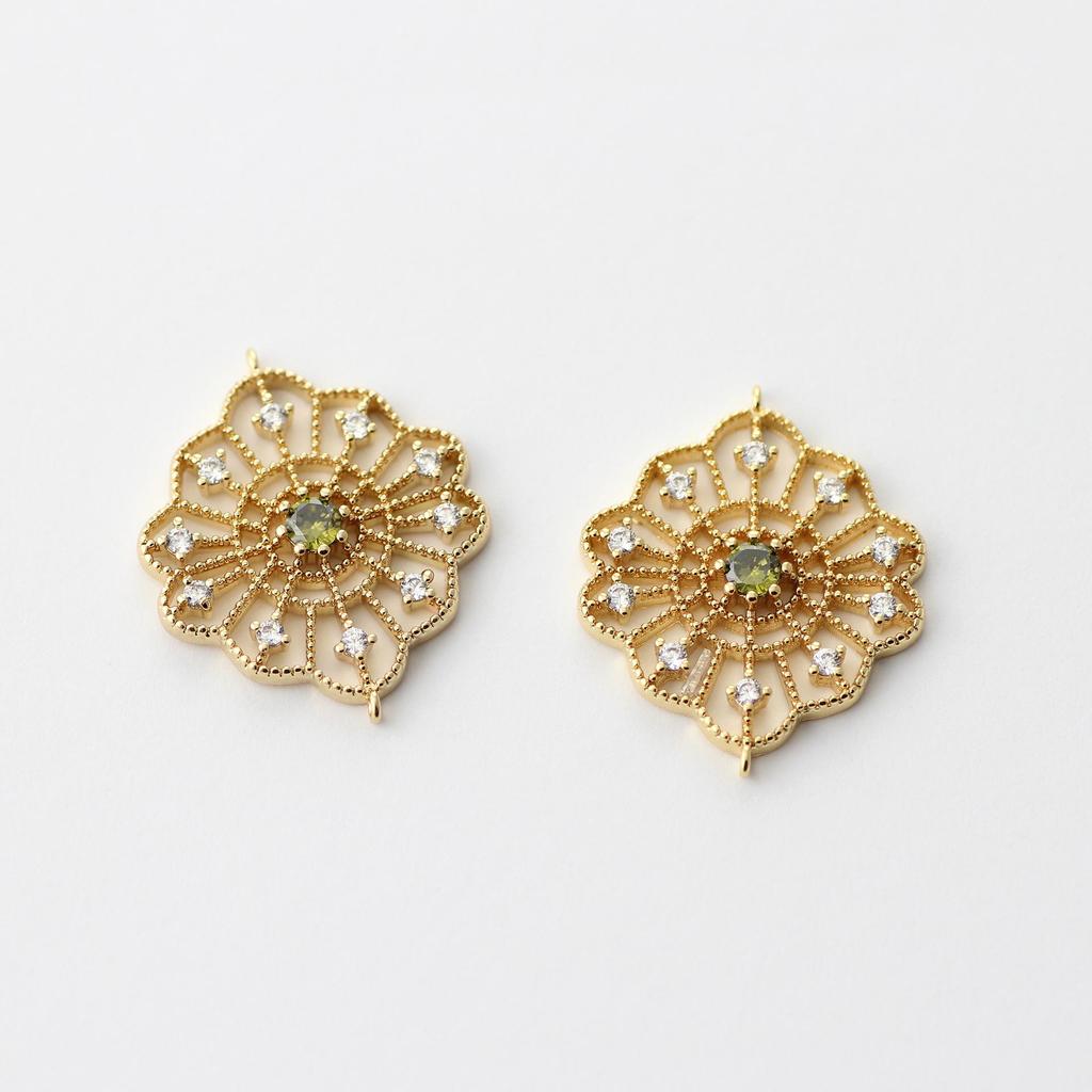 18K Gold-Plated Copper Sheet with Zircon & Filigree Flower for DIY Jewelry: Bracelet, Necklace, Pendant, Hair Accessories, Earring Components