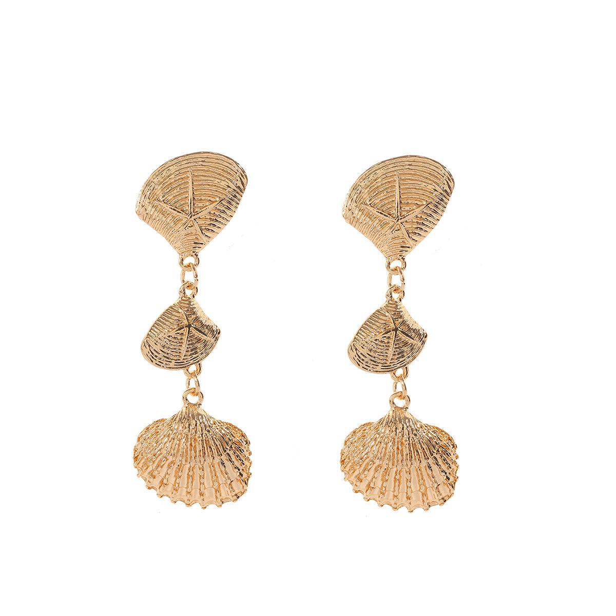 Summer beach ocean natural wind series niche multi-layer shell starfish earrings