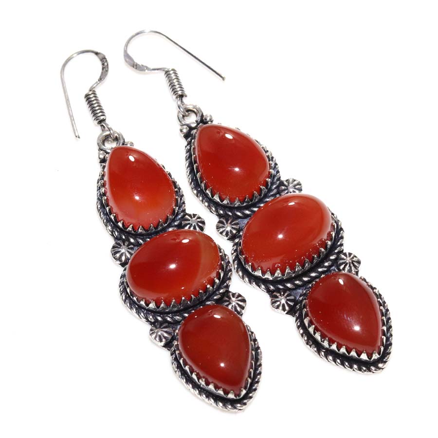 Exclusive Long Carnelian 925 Silver Plated Earrings 2.7" Elegant Jewelry o7I54