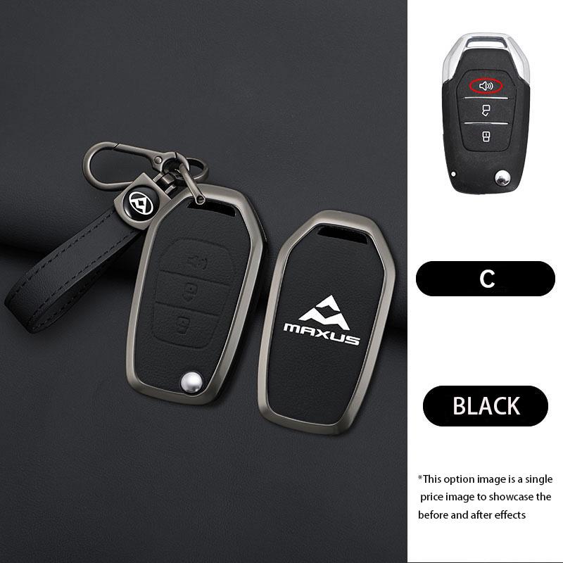 Zinc Alloy Genuine Leather Auto Key Fob Cover Case Fit For Saic Maxus T60 Key Ring Smart Automotive Protective Guard Housing Remote Mount Auto