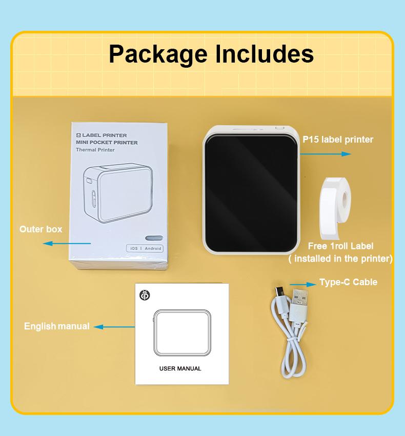 P15 Aufkleberdrucker Drahtloser Tragbarer Thermischer Etikettendrucker Ähnlich wie D11 D110 D101 Etikettiermaschine Mini Tag Maker