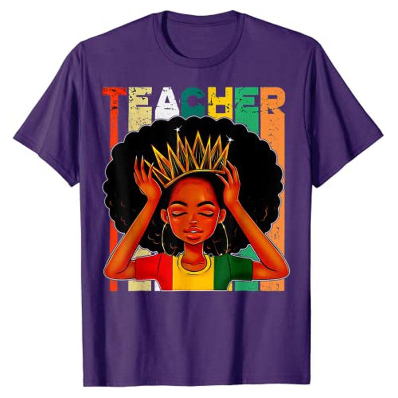 Black Women Teacher Afro Retro Matching Black History Month TShirt Clothing Women Graphic Tee Shirts Teachers Day Gifts Apparel