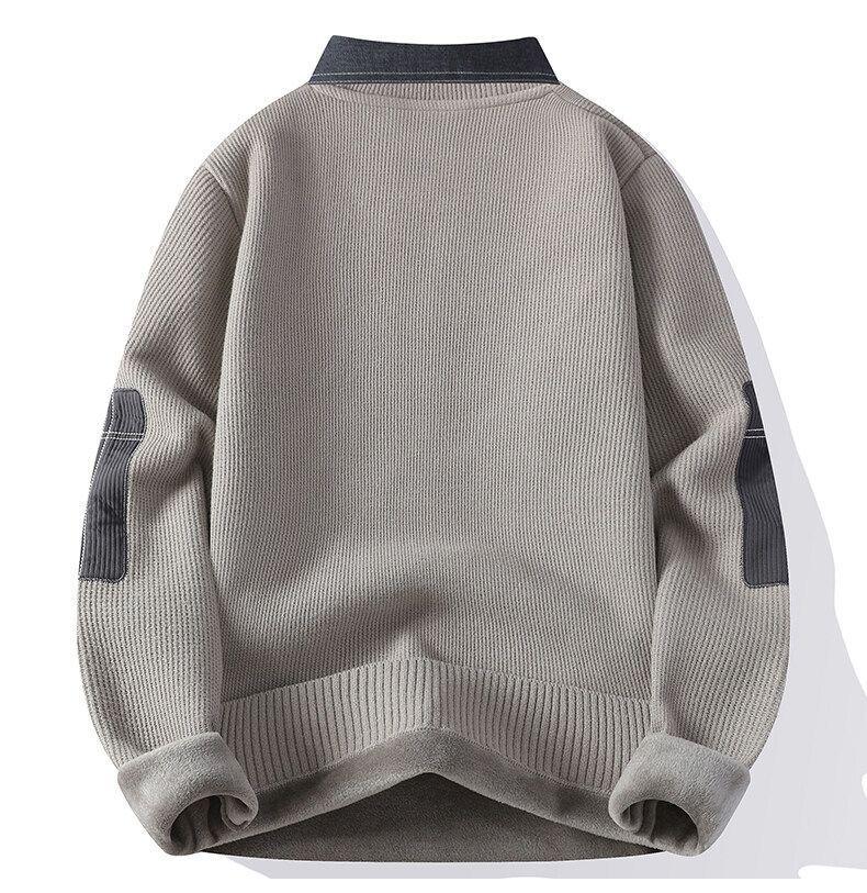 Herren Slim Fit Fleecegefütterter Zwei-in-Eins Hemdpullover – Koreanischer Stil Herbst/Winter Warme Basisschicht