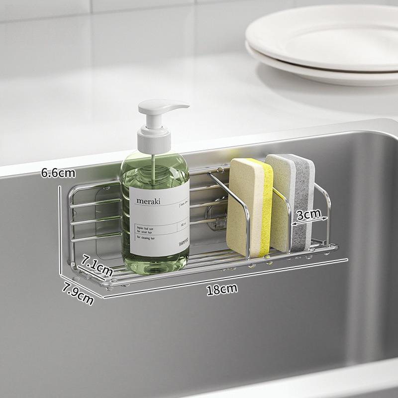 Stainless Steel Sink Sponge Holder Drill-Free Wall Mount Kitchen Organizer Fast Drain Dishcloth Storage Rack Space Saving
