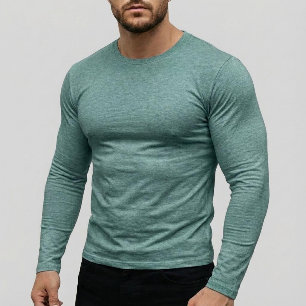 Herren Casual einfarbiges Basisshirt, Herren Sportoberteil mit Rundhalsausschnitt und langen Ärmeln