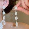 Silver needle irregular pearl long fringed earrings French retro simple fashion stud earrings light luxury high-end earrings