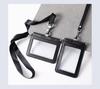 Double Sided Transparent PVC and Real Leather Work Card Holder with Lanyard Staff Hanging Neck Anti-interference Protection ID Badge Cards Cases