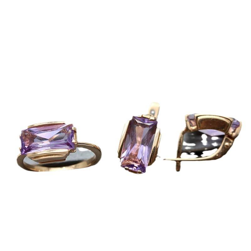 Russia 585 Purple Gold Amethyst Ring Luxury Temperament Color Gold Plated Rose Gold Live Design Ring