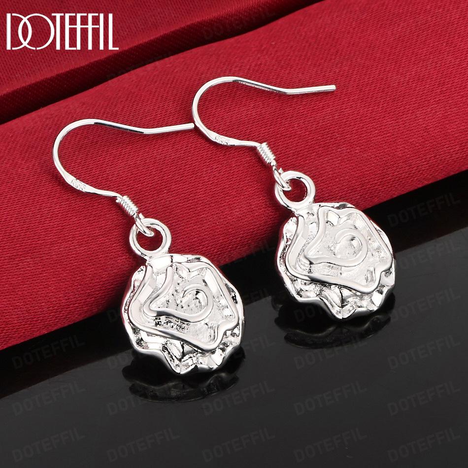 925 Sterling Silver Rose Pierced Earrings Fashion Jewelry