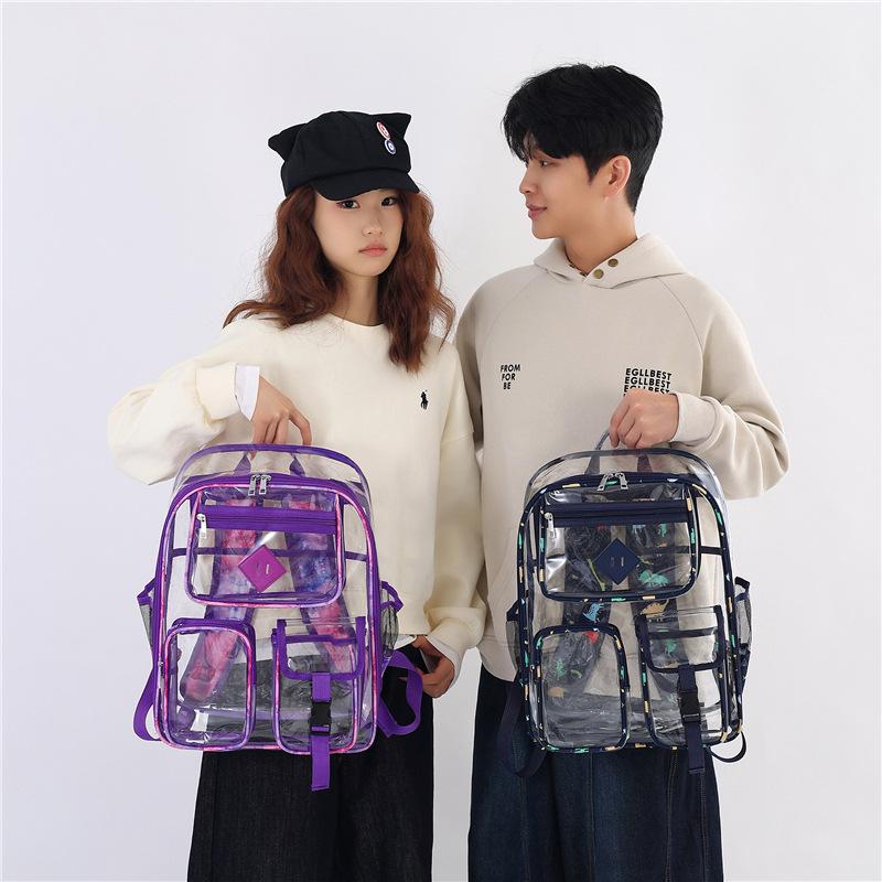 Schoolbag wholesale new couple transparent shoulder jelly bag Korean version pvc backpack male and female junior high school leisure student schoolbag