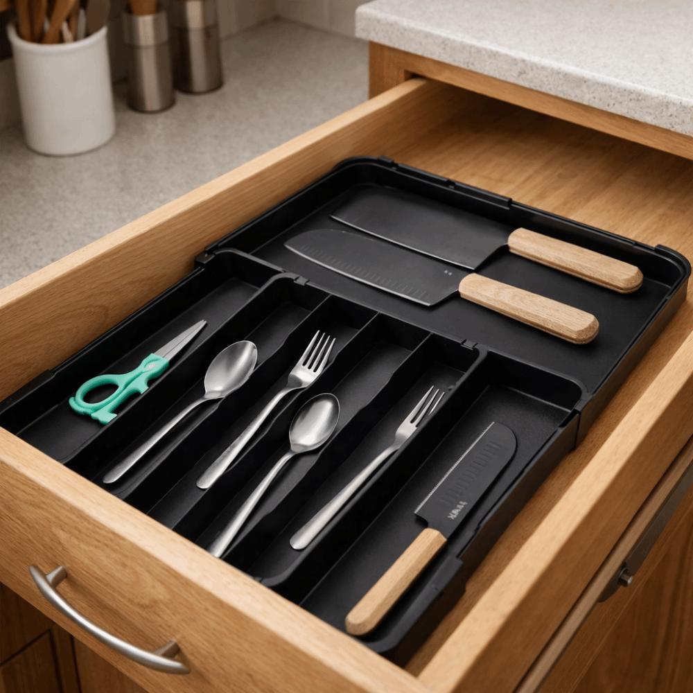 Adjustable Extendable Cutlery Storage Box Separated Cutlery Separation Trays  Drawer