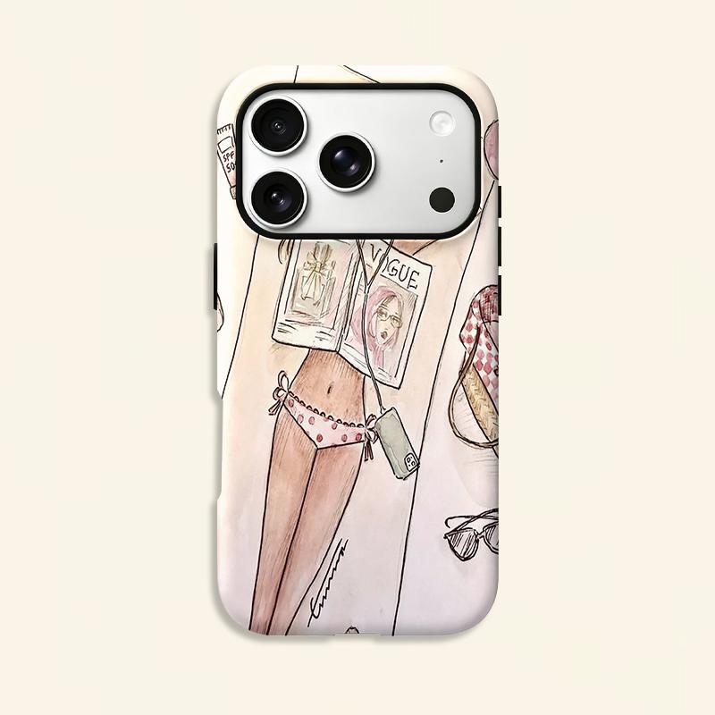 Fashion Y2K Sketch Summer Bikini Girl Vogue Magazine Print Soft Silicone Shockproof Phone Case Trendy Gift For iPhone 17 16 15 14 13 12 11 Pro MaxMini