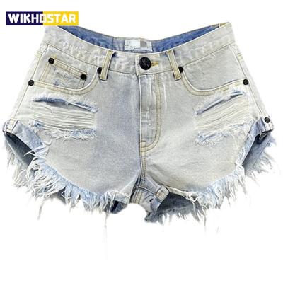 Sexy Low-waisted Denim Shorts 2026 New Summer Hole A Wide-leg Pants Ripped Jeans for Women
