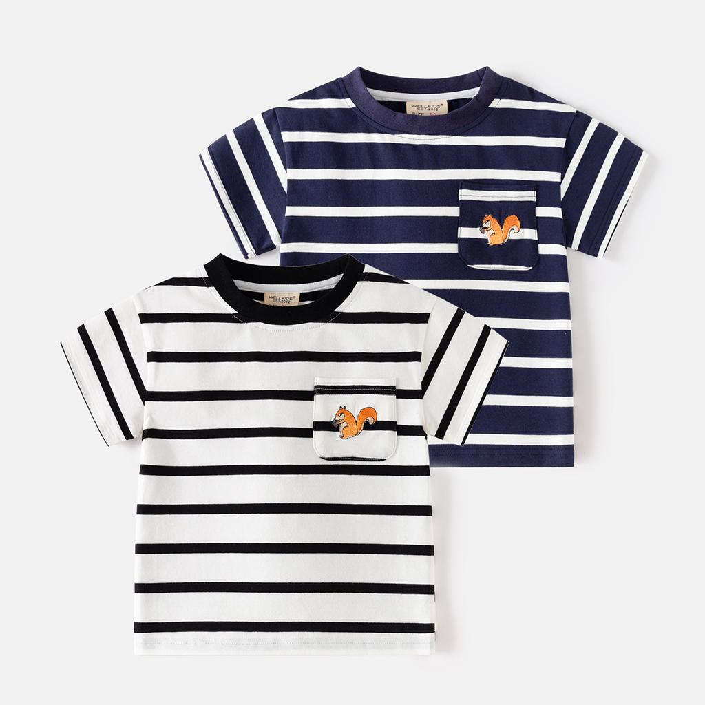 Boys Striped T Shirt Short Sleeve Casual Summer Tee Soft Comfortable Clothing for Toddler and Kids