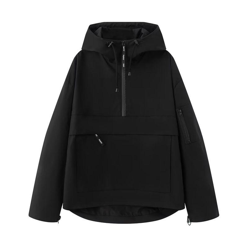 

Zbzr Autumn New Women clothes Western Style Fashion Temperament All-Match Loose Long sleeve Hood Cargo Jacket Black S