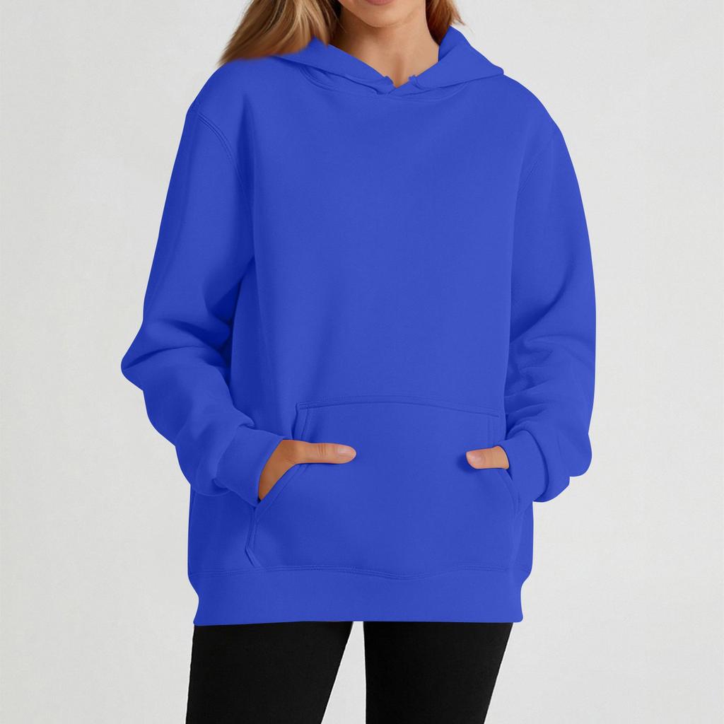 Women's casual long-sleeved solid color hooded sweatshirt