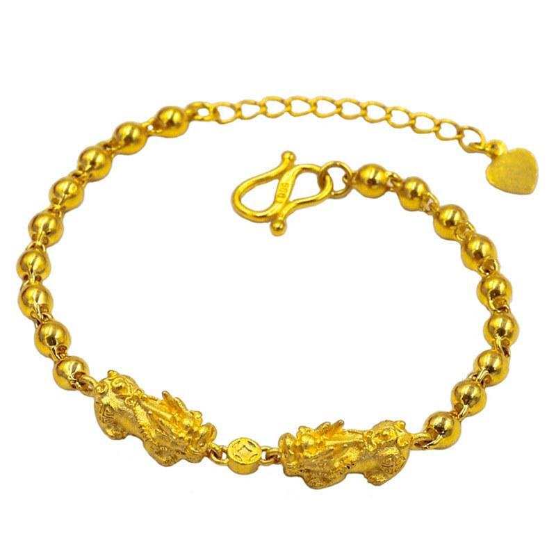 Gold-Plated Pixiu Beaded Bracelet: Luxurious Light Gold Jewelry for Women