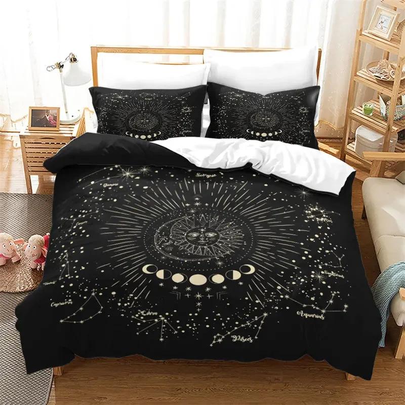 

Comforter Sun And Moon Microfiber Galaxy Black Bedding Set Constellation Astrology Comforter King For Boys Girls Teens Comforter (quilt)-EU Single(135*200cm)3pcs