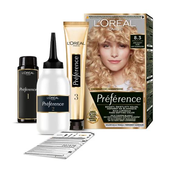 Loreal Preference Hair Dye - 8.3 Cannes Light Golden Blonde (2x60ml, 54ml)