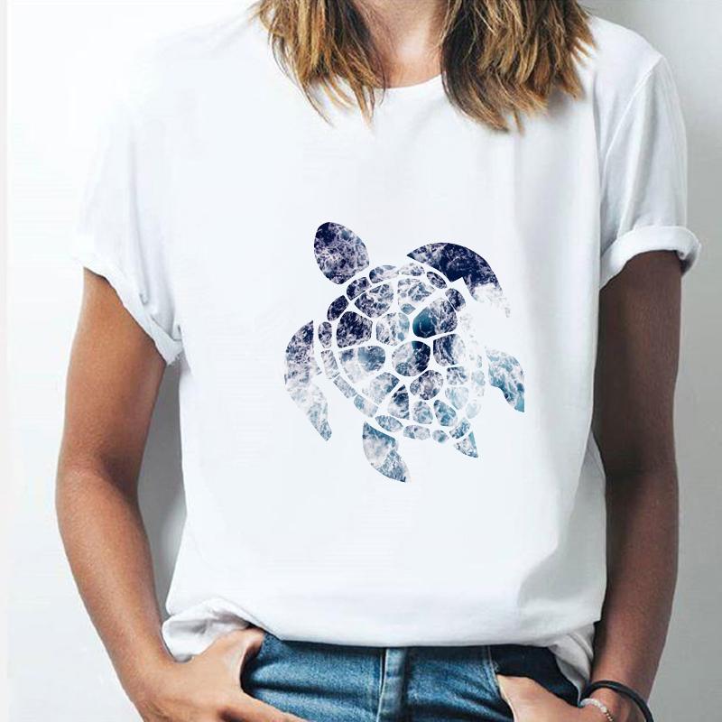 

Female T Shirts Ocean Sea Turtle Print Women s T-Shirt Summer Fashion Short Sleeve Popular Design Top Y2K Harajuku Clothing Goth XXXL білий
