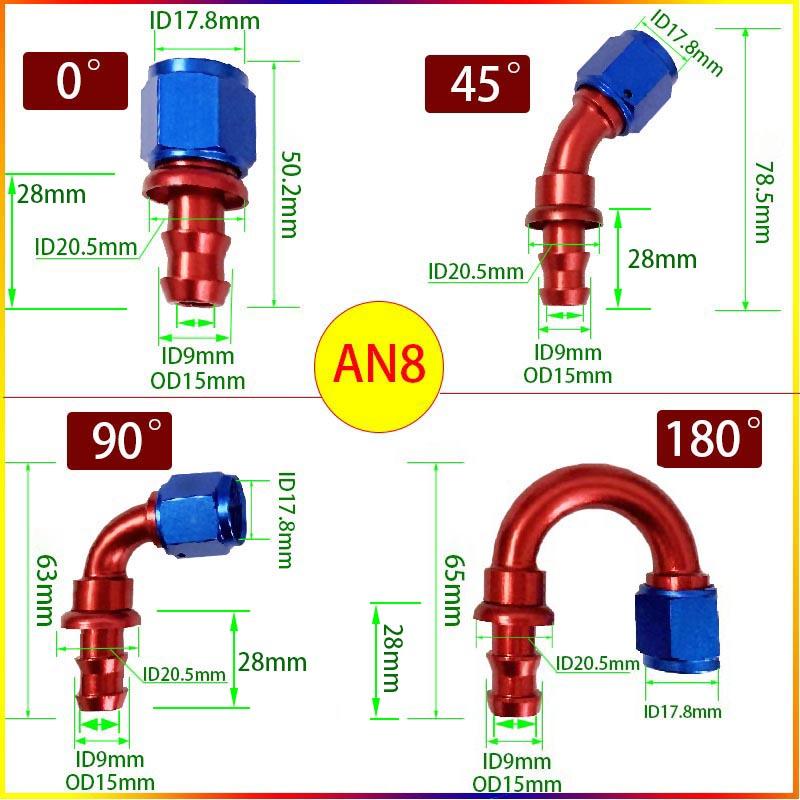 2Pcs 0 ° 45 ° 90 ° 180 ° AN4 6 8 10 12 Fuel Cooler Hose Connector Automotive Parts Connection Adapter Connector Automotive Parts