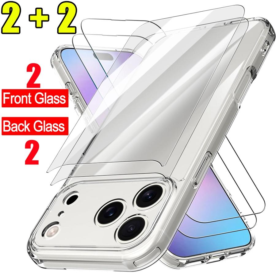 [2+2] 4in1 Front&Back Tempered Glass Screen Protectors for IPhone 17 Air / 17 Pro / 17 Pro Max HD Clear Full Cover Film for IPhone17