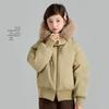 Girls' 2025 Winter Retro Short Down Jacket - 90% White Duck Down, Waterproof, Large Fur Collar
