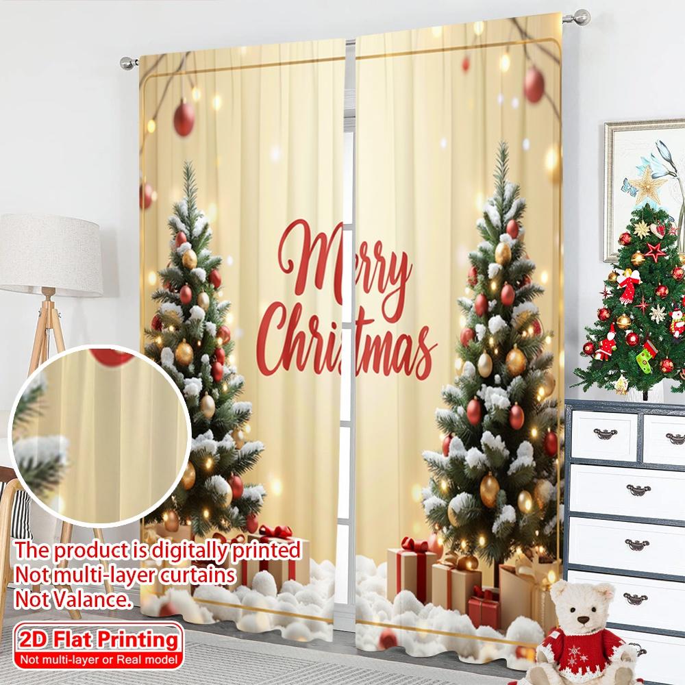 2pcs 2D Flat Printing Merry Christmas Drapes Merry Christmas Gifts Tree Polyester Without Electricity Family Party for Room