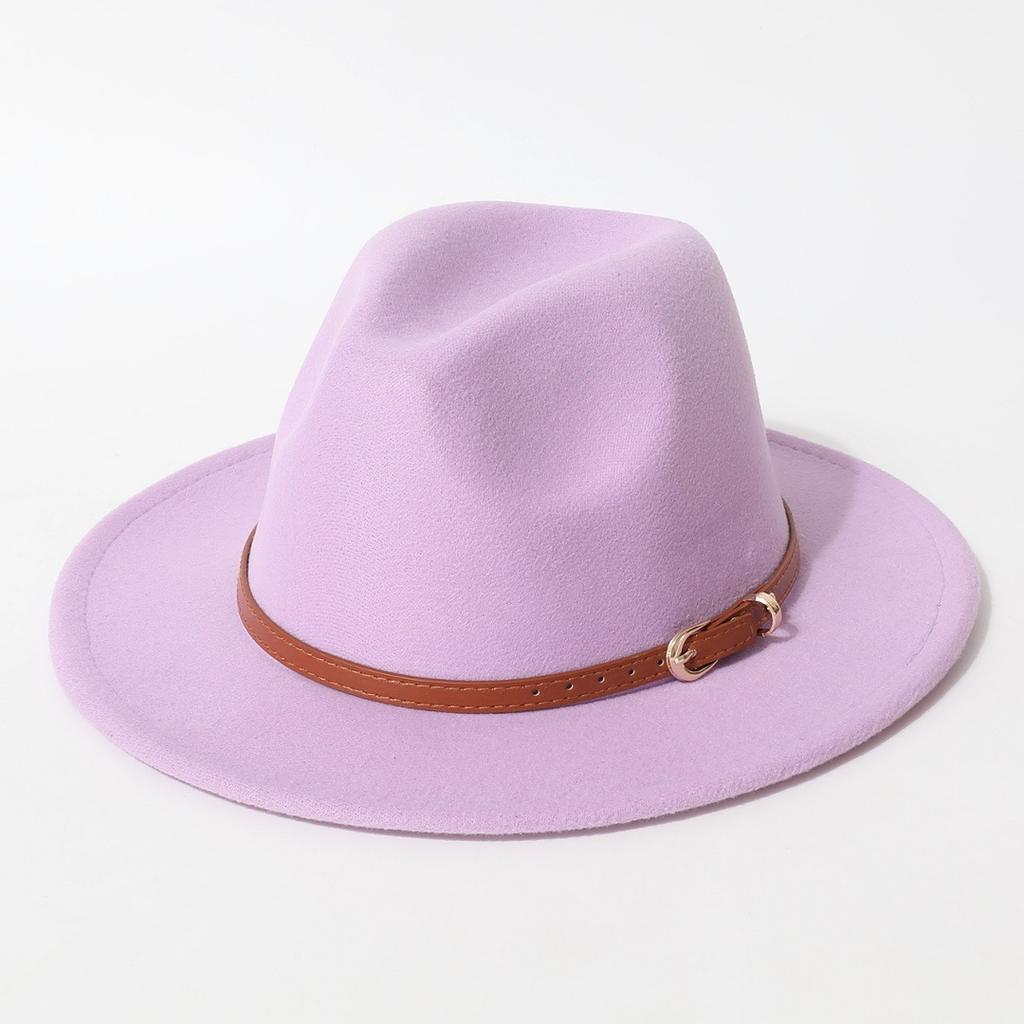Simple Solid Color Fedora with Belt Buckle, European and American Felt Hat, Parent-child Casual Cowboy Hat, Classic Jazz Hat for Men and Women