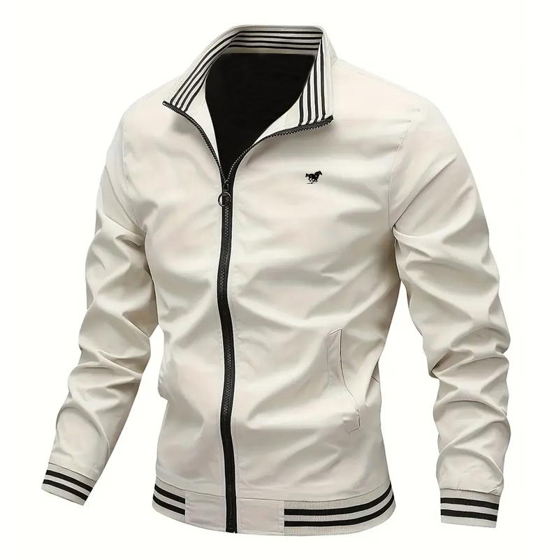 Autumn Winter Men Clothes Stand Collar Jacket Coat Stripe Stitching Casual Fashion Sport Coat