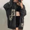 Damen Street Brown Graffiti Print Reißverschluss Vintage Tops Hoodie Sweatshirts Hoodies Kawaii Bluse Grunge Y2k Mäntel Herbstjacken