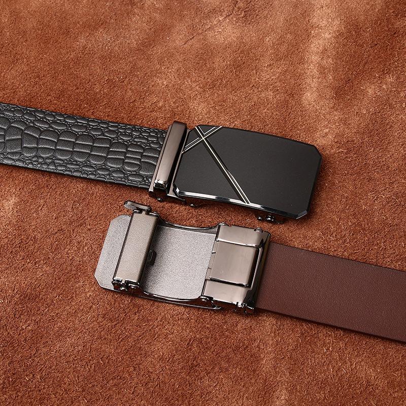 Erkek Kemer İş Rahat Boya Penetrasyonlu Kabartmalı Timsah Desenli Gerçek Sığır Derisi Yüzey Konforlu Tıklamalı Kemer Erkek Deri Kemer