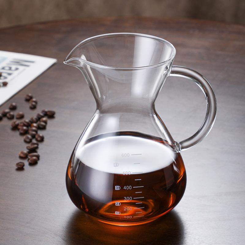 Kaffeekanne mit Glasgriff, Kaffeekanne zum Teilen mit 304 Edelstahlfilter, Drip-Handaufbrühkanne