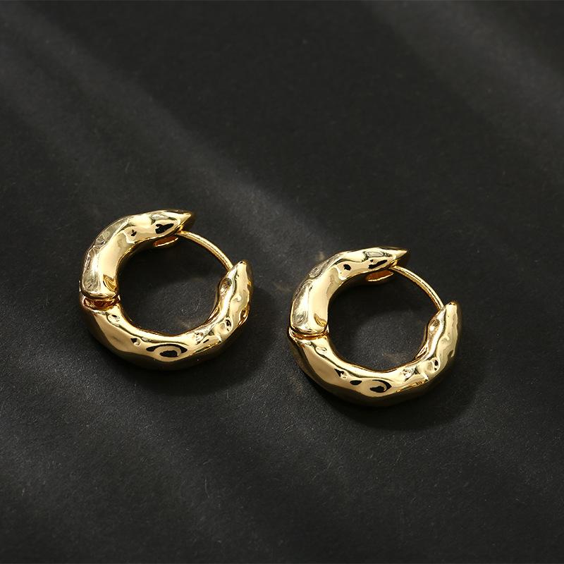Geometry Irregular Smooth Metal Ear Buckle Earrings for Women Girls Vintage Fashion Gold Color Oval Earrings Punk Zircon Set
