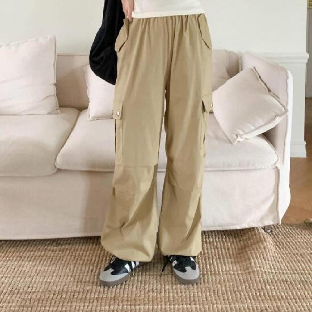 New Arrivals Open Run Women Stretch Banding Pants Cargo String Pockets