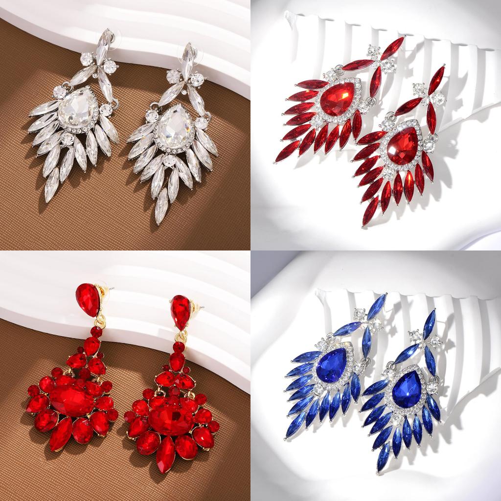 Water Crystal Drop Earrings With Flower Design For Elegant Weddings