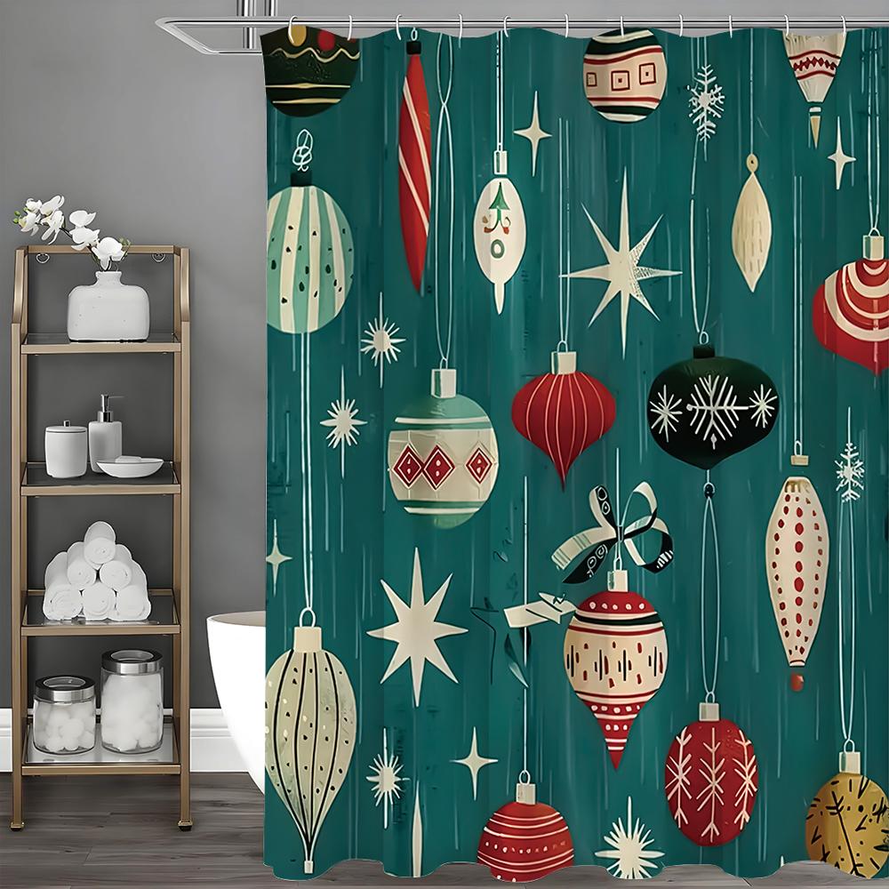 Christmas Christmas Decoration Pattern Shower Curtain, Bathroom Decoration Shower Curtain, Waterproof Shower Curtain with Hooks