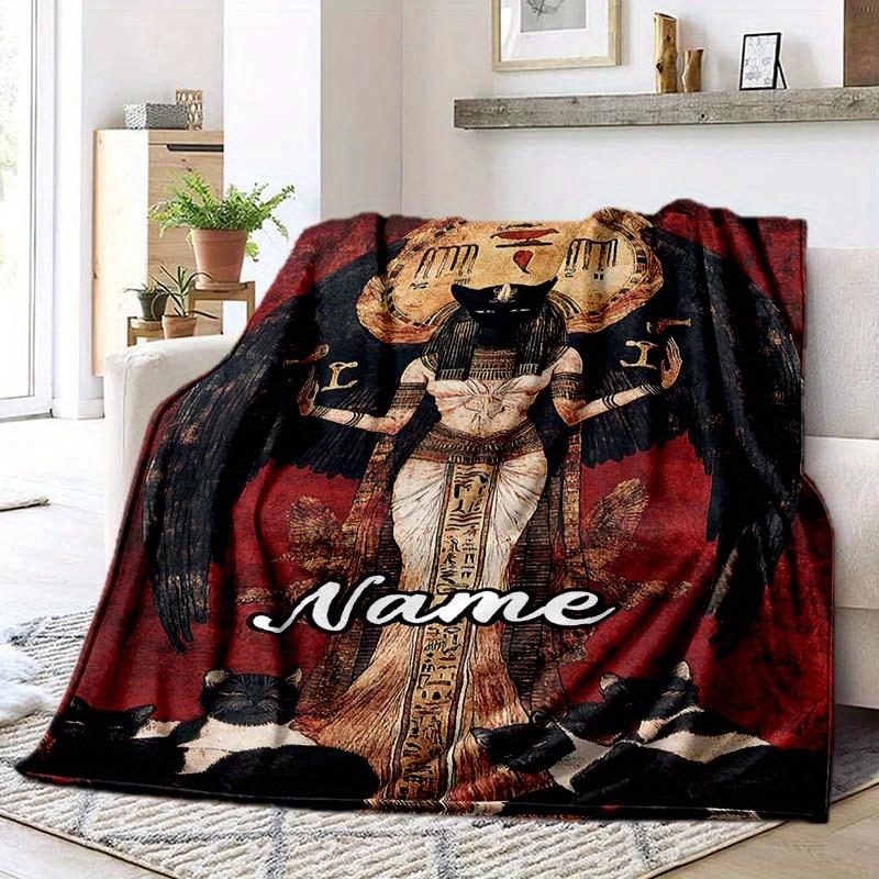 Egyptian Cat Customize Your Name Blanket Warm Comfortable Soft Blanket For Chair Office Sofa Bed Sofa Office Camping Suitable For Gifting Relatives