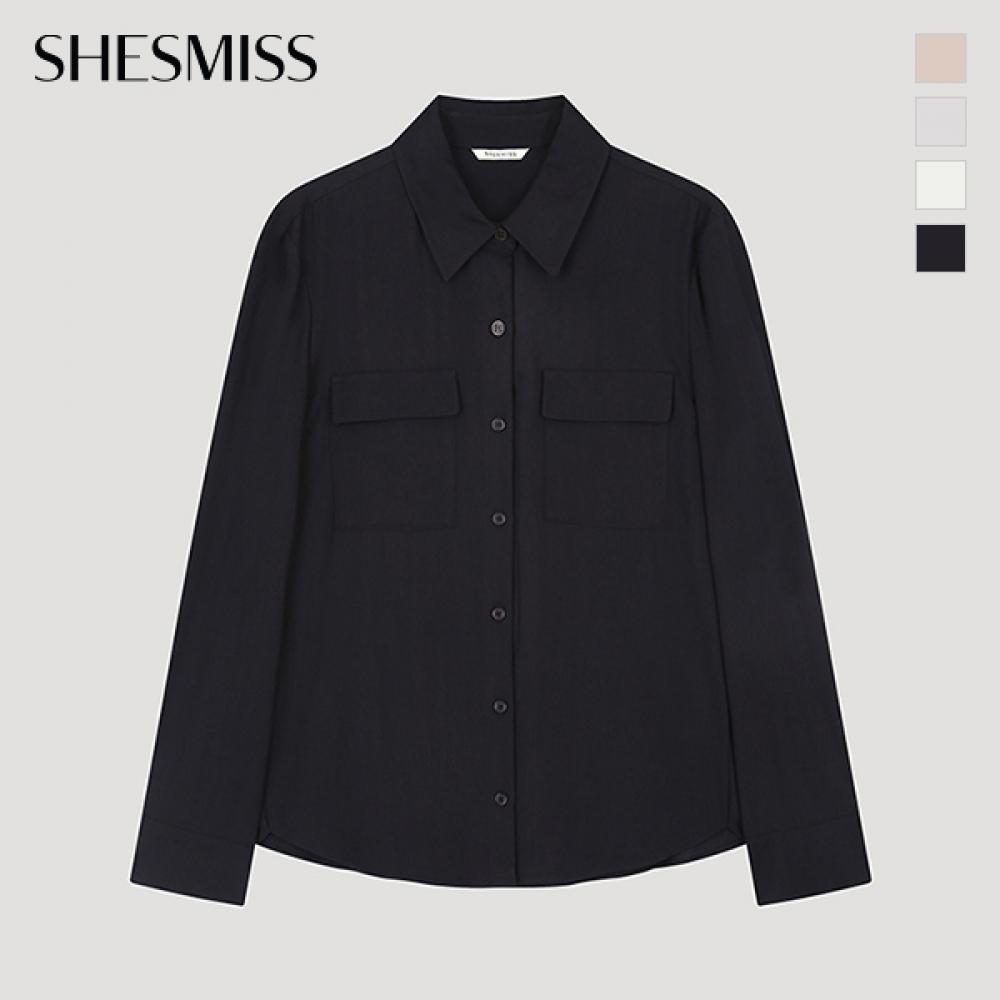 [shs Miss] Cămașă de bază cu buzunar cu clapetă Swwsto11060