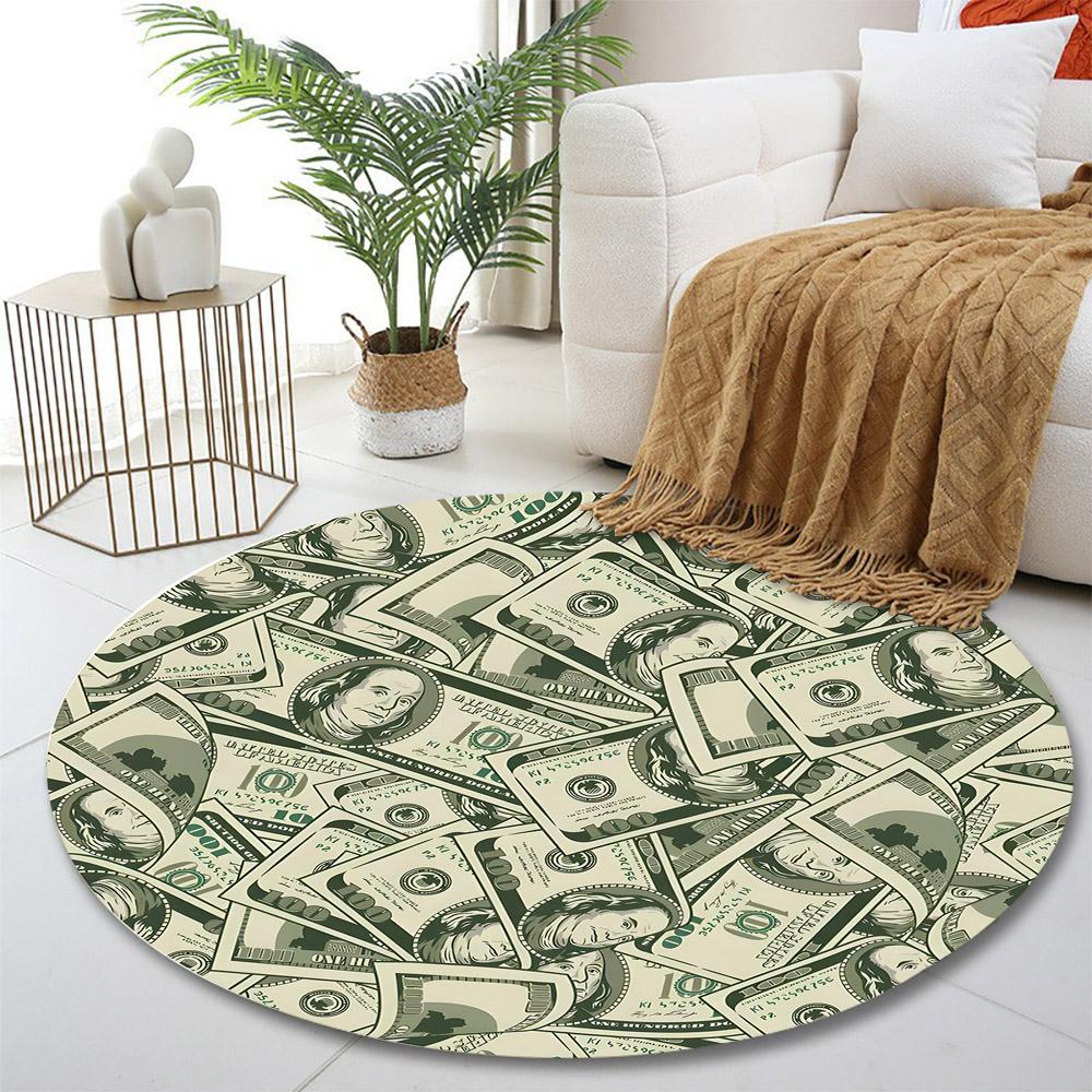 Dollar Bills Pattern Rug Print round rug, living room, bedroom, playroom carpet, non slip floor mat, gift