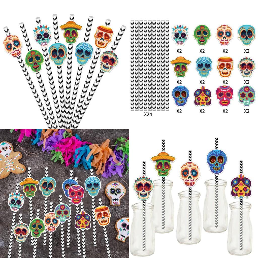 Paper Skeleton Theme Straws For Halloween Party Decorations And Drink Supplies