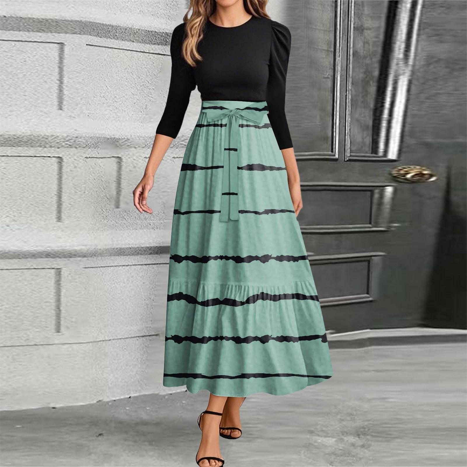 

Женское модное повседневное платье с поясом и круглым вырезом, цветочной вышивкой, элегантное, темпераментное, с рукавами три четверти L зелёный