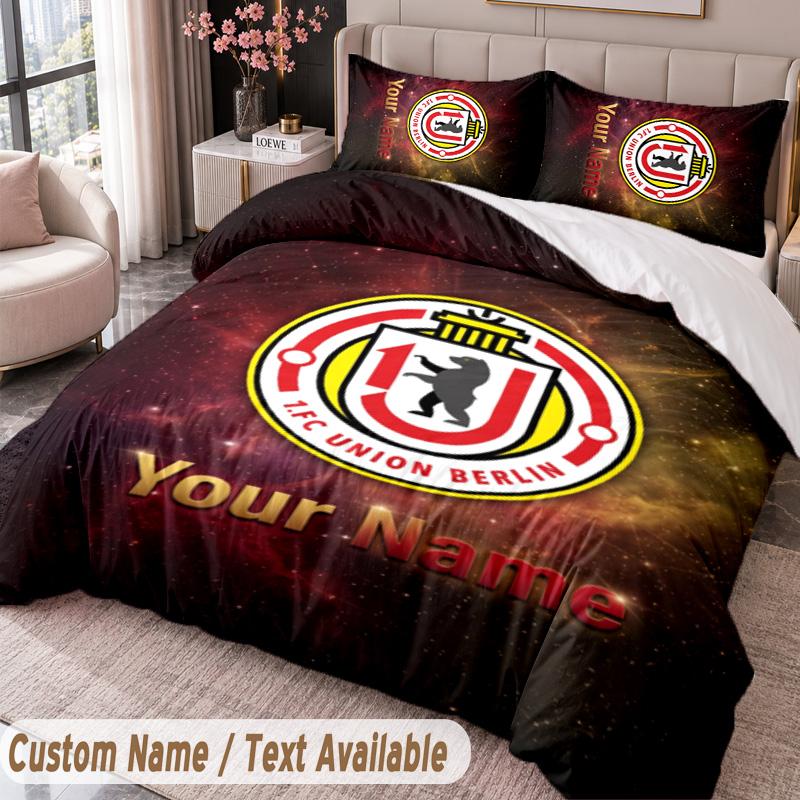 Union Berlin FC Bedwäsche-Set mit Aufdruck Benutzerdefinierter Name Text 1 Bettbezug 2 Kissenbezüge Für Schlafzimmer