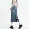 Women Summer High Waist Design Leather Sign Split A-line Package Hip Vintage Mid-Length Skirt Versatile Comfortable Fashion Denim Bustier Skirt