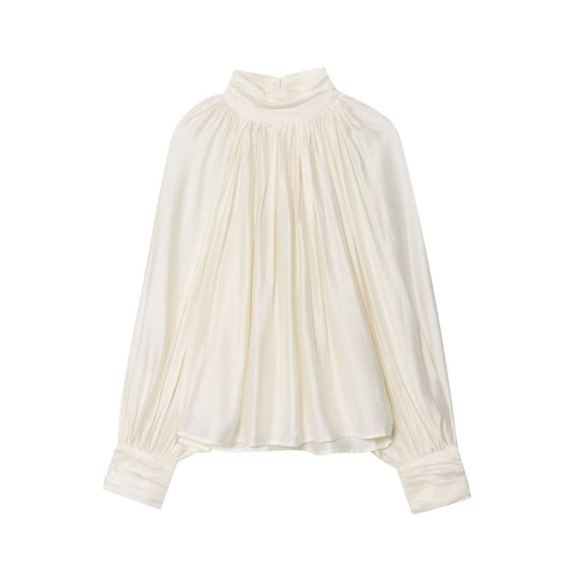 Womens Winter Loose Fit Pleated Turtleneck Shirt Top Streetwear Casual Long Sleeve Blouse